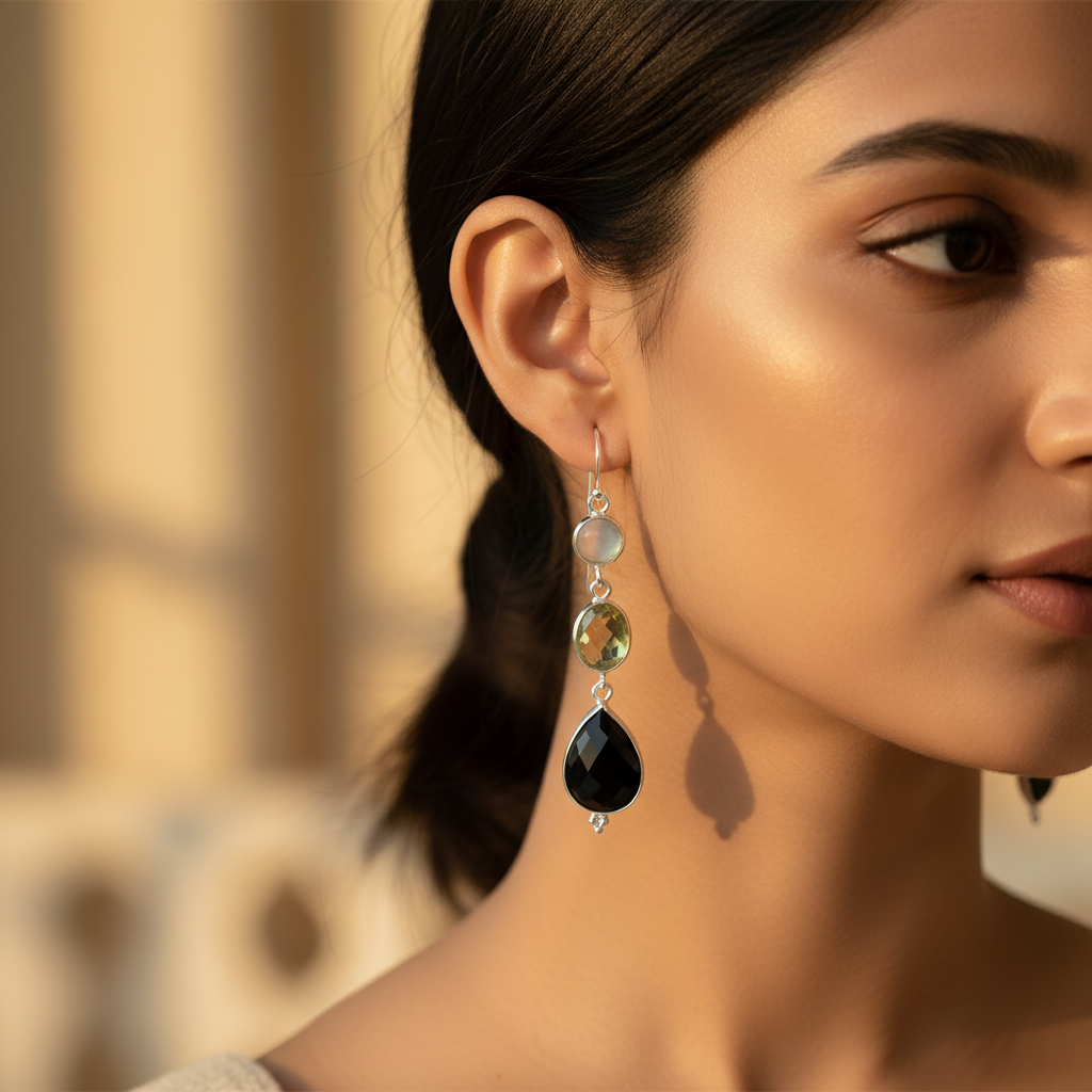 925 Silver Multi-Gemstone Drop Earrings for Women | Dangle Earrings