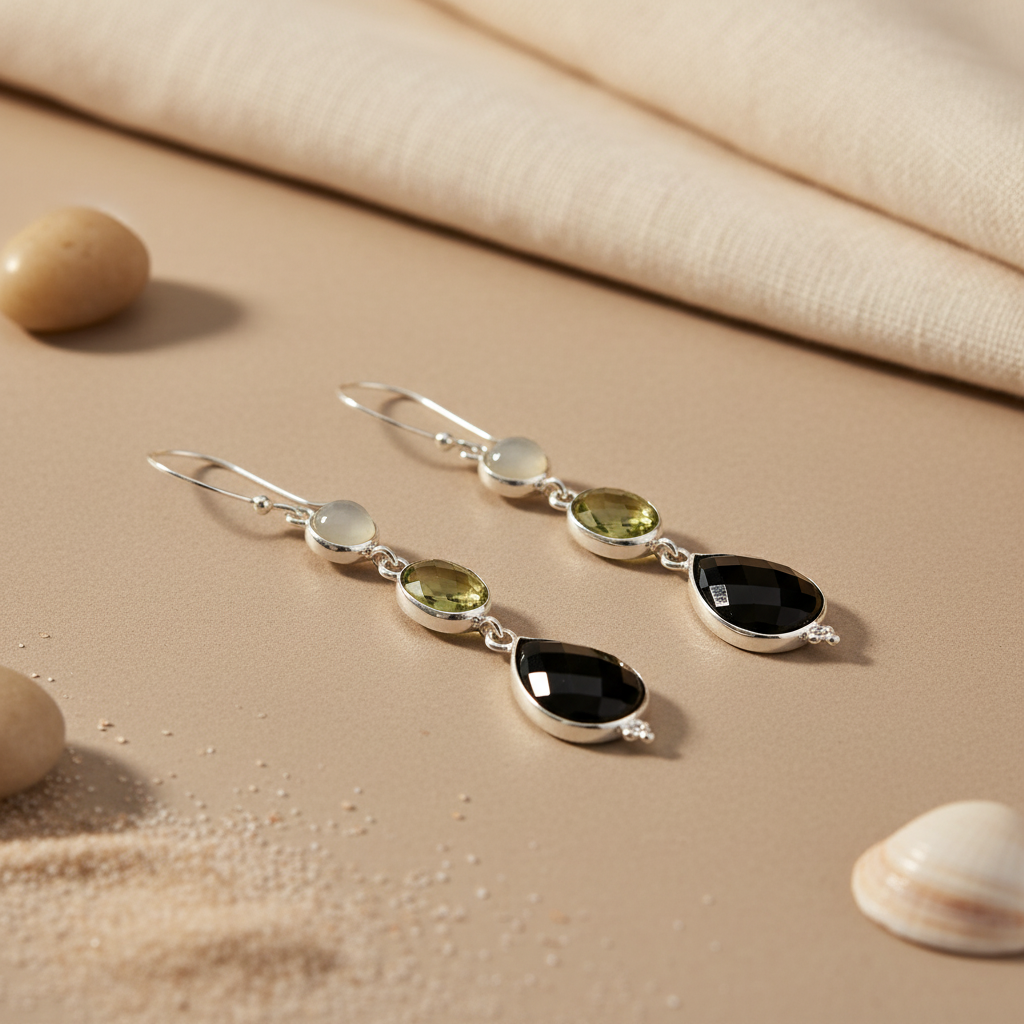 925 Silver Multi-Gemstone Drop Earrings for Women | Dangle Earrings