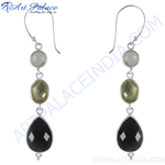 Load image into Gallery viewer, 925 sterling silver drop earrings featuring multi-colored gemstones, including round, oval, and pear-cut stones
