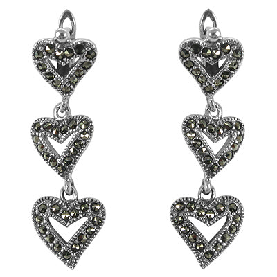 925 Silver Marcasite Heart Drop Earrings for Women | Gift