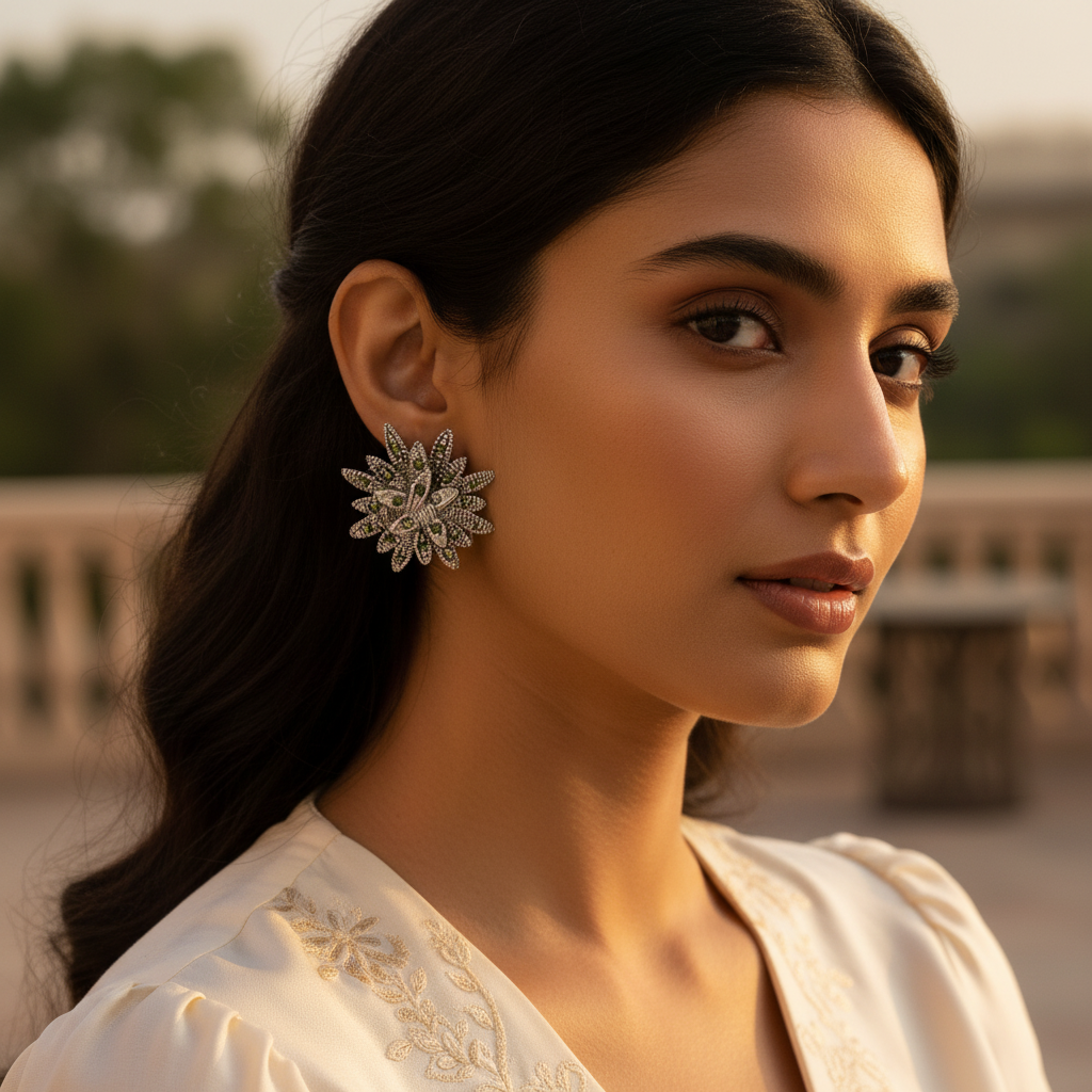 Silver Flower Stud Earrings | Women's Floral Jewelry