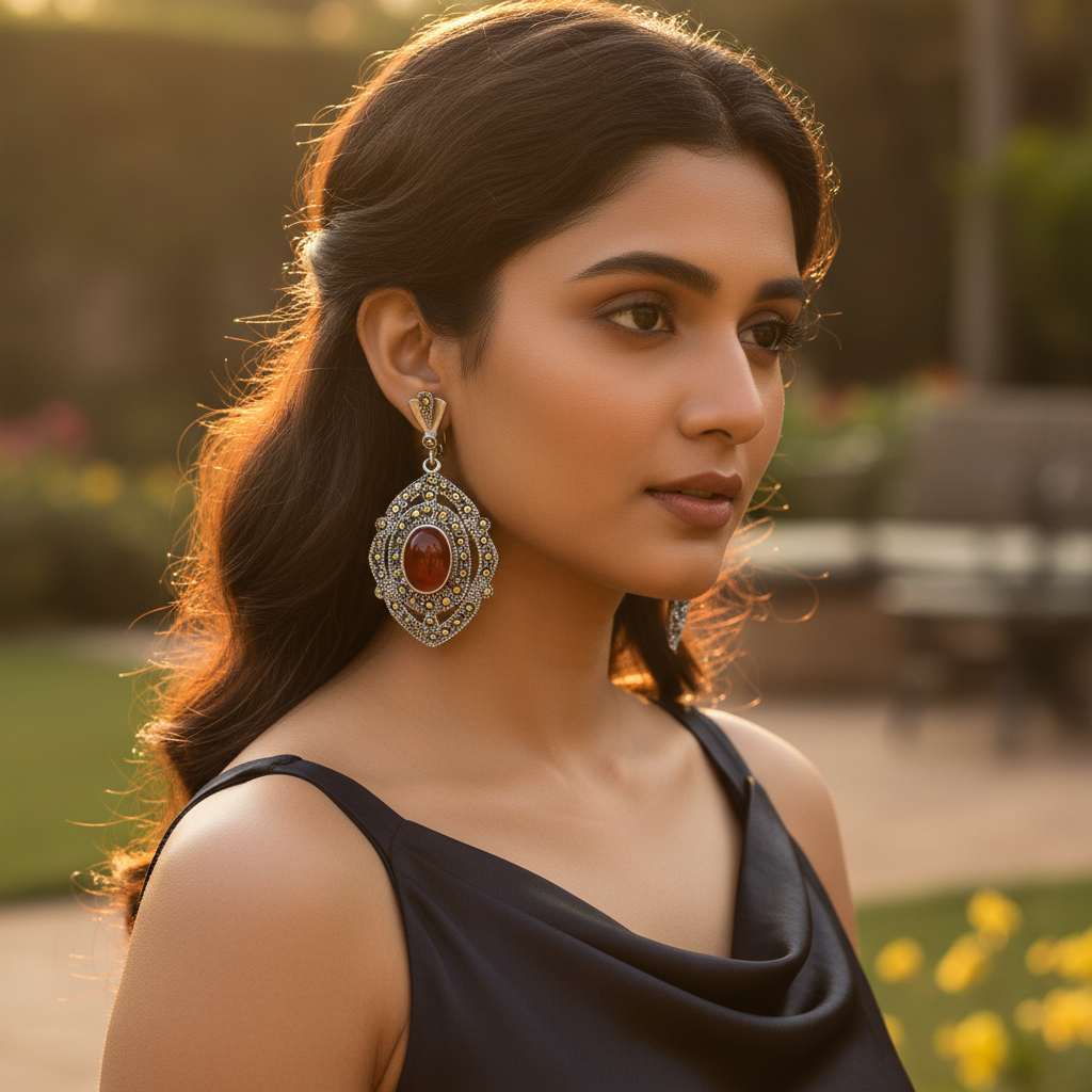 Pendientes de granate en plata 925 para mujer | Joyería de marcasita