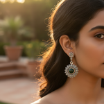 Load image into Gallery viewer, 925 Sterling Silver Green Stone Earrings for Women | Floral Design
