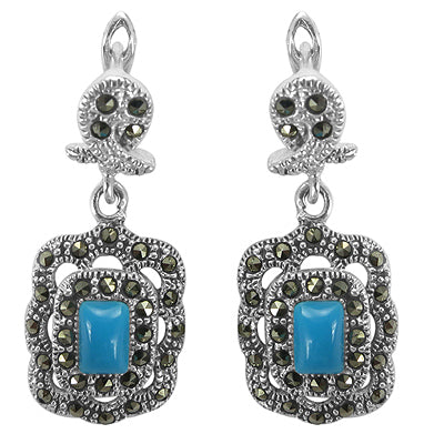 925 Silver Marcasite Turquoise Earrings for Women | Gift Jewelry