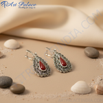 Load image into Gallery viewer, 925 Silver Marcasite &amp; Red Coral Teardrop Earrings for Women
