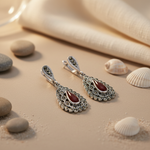 Load image into Gallery viewer, 925 Silver Marcasite &amp; Red Coral Teardrop Earrings for Women
