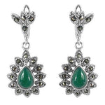 Load image into Gallery viewer, 925 Silver Green Onyx &amp; Marcasite Drop Earrings for Women
