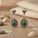 Load image into Gallery viewer, 925 Silver Green Onyx &amp; Marcasite Drop Earrings for Women
