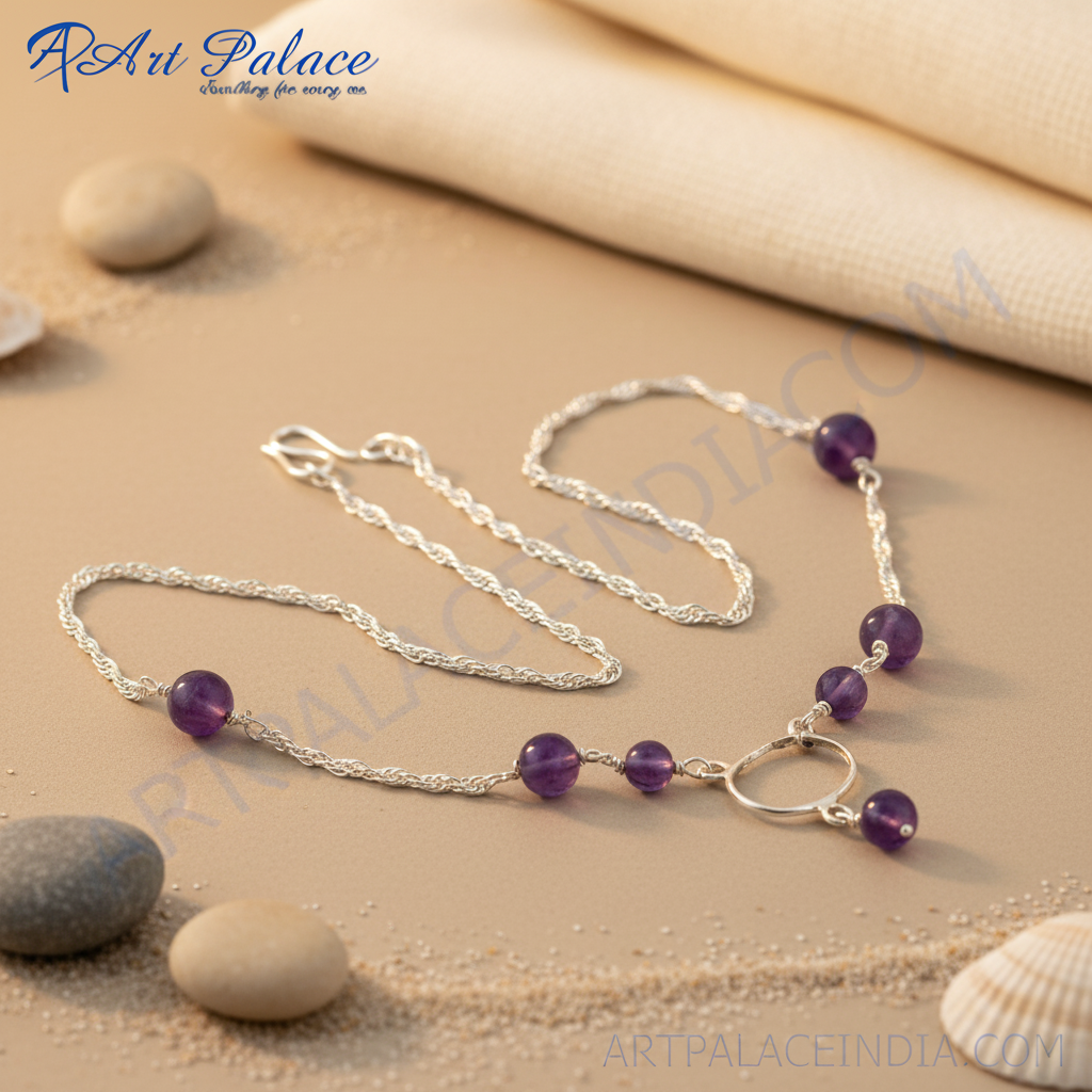 925 silver amethyst beaded necklace for women | gemstone jewelry