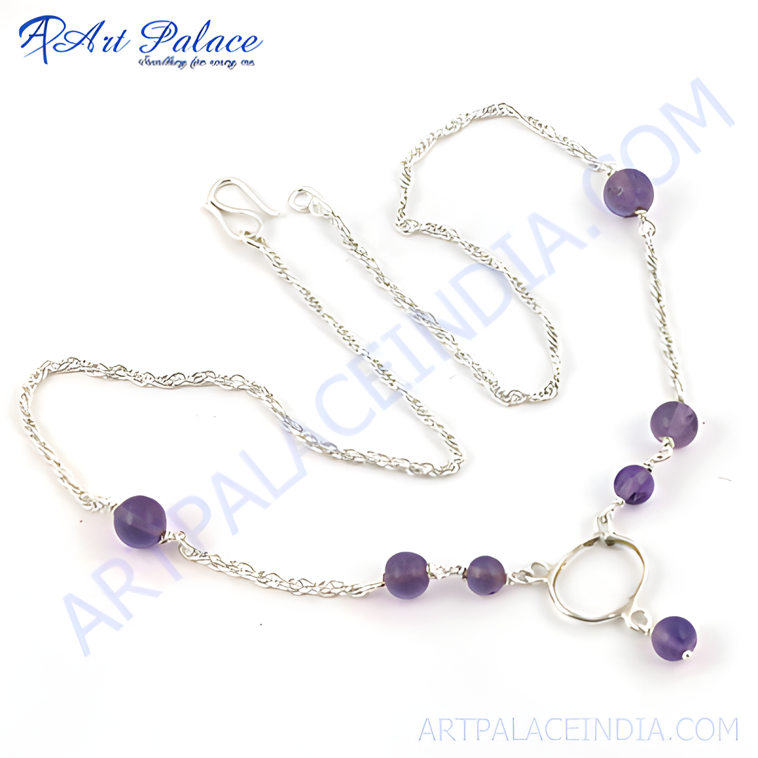 925 sterling silver beaded necklace with purple amethyst gemstones, for women