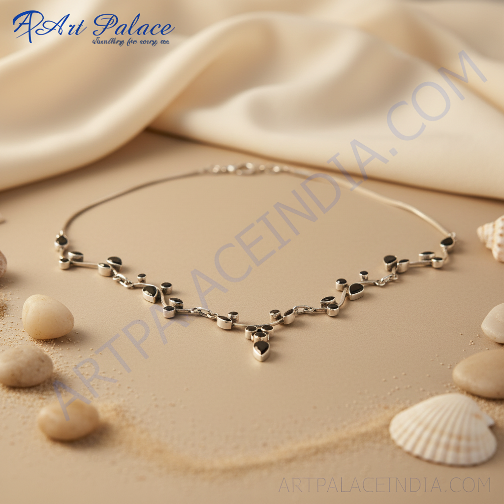 925 Silver Black Gemstone Necklace for Women | Elegant Jewelry