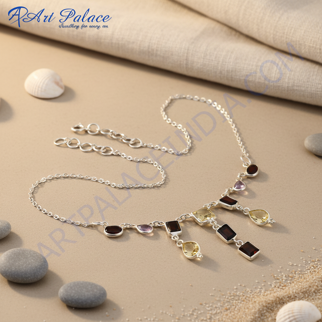925 Silver Gemstone Necklace for Women | Colorful Stone Jewelry