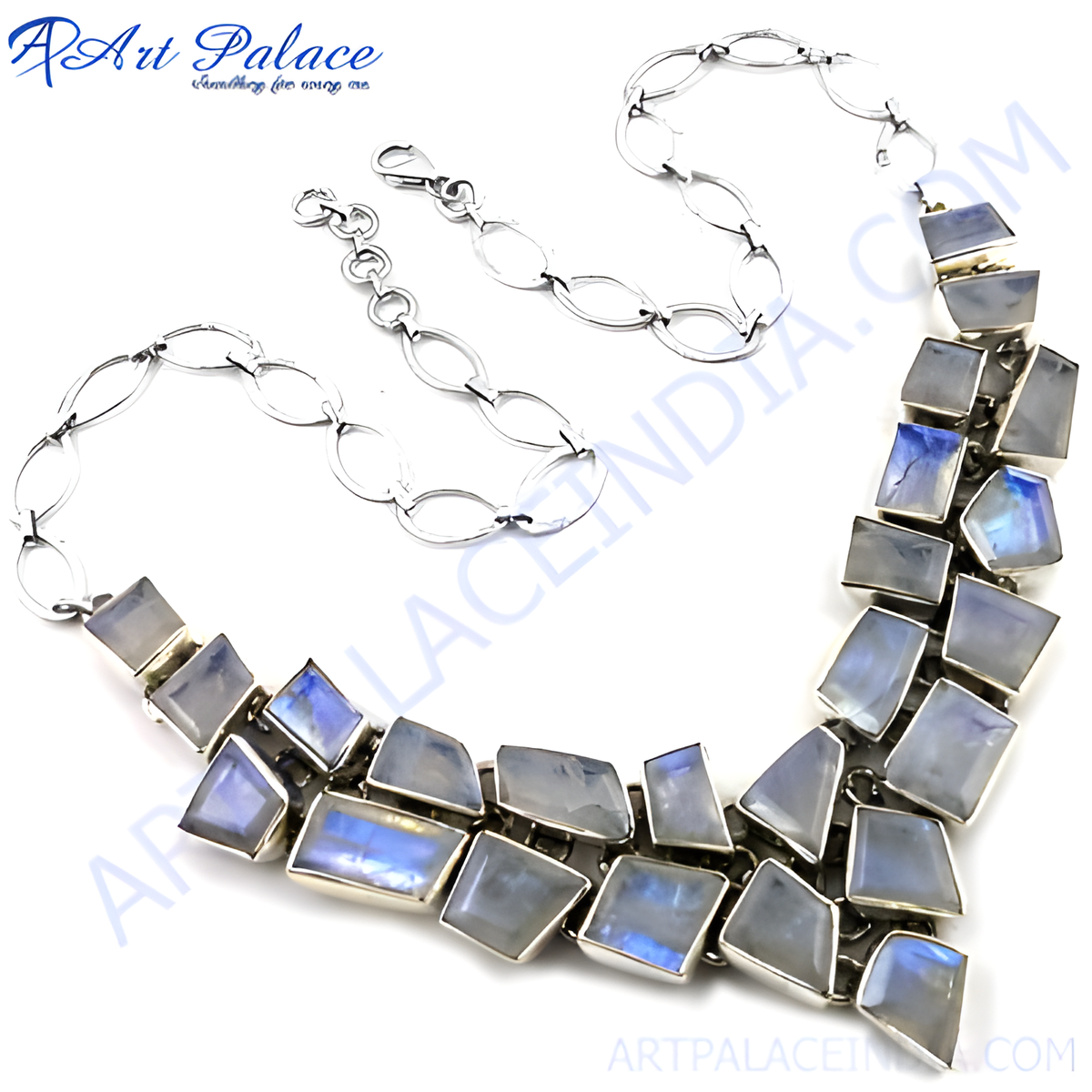 925 sterling silver statement necklace with irregular cut moonstone gemstones