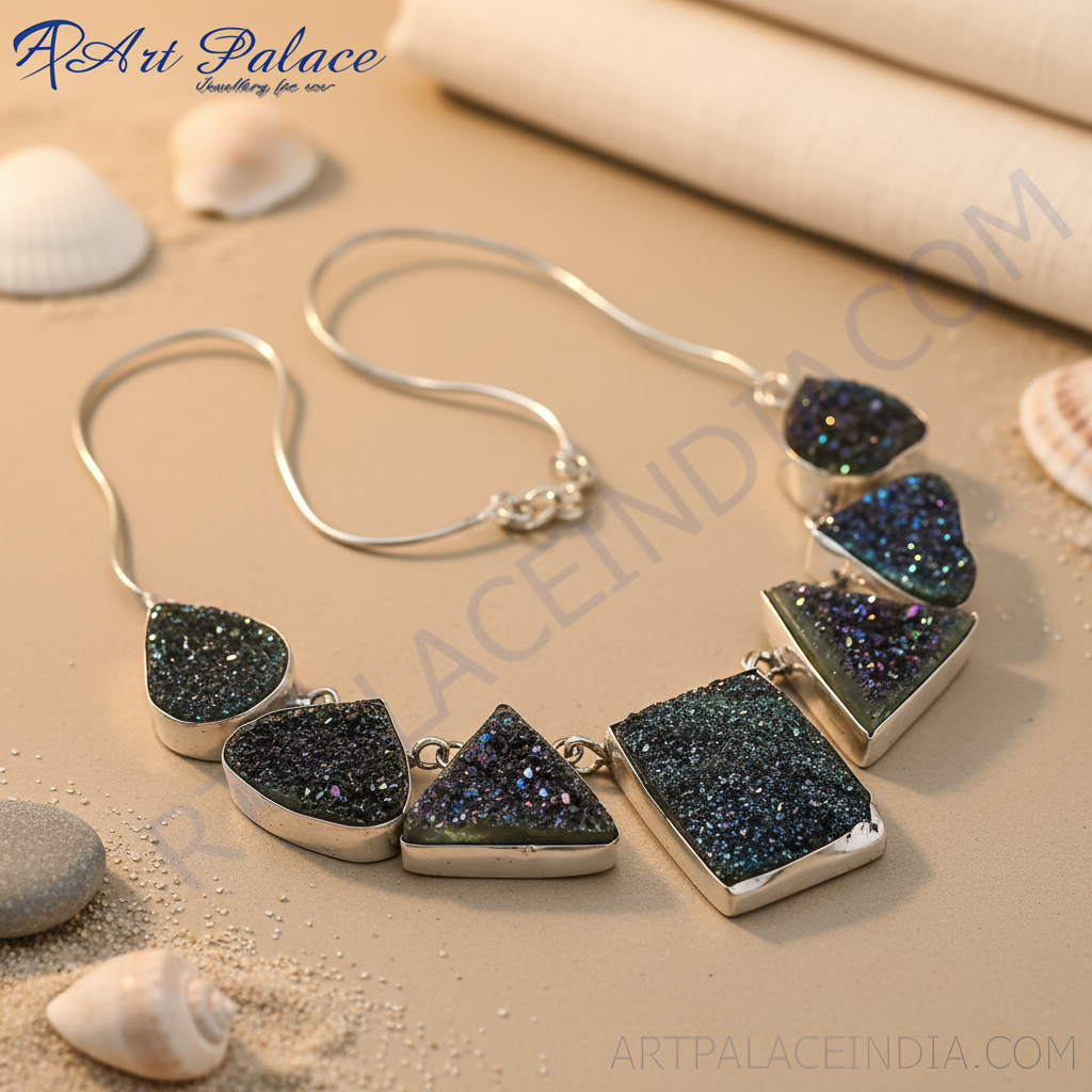 Silver druzy stone necklace | statement jewelry for women