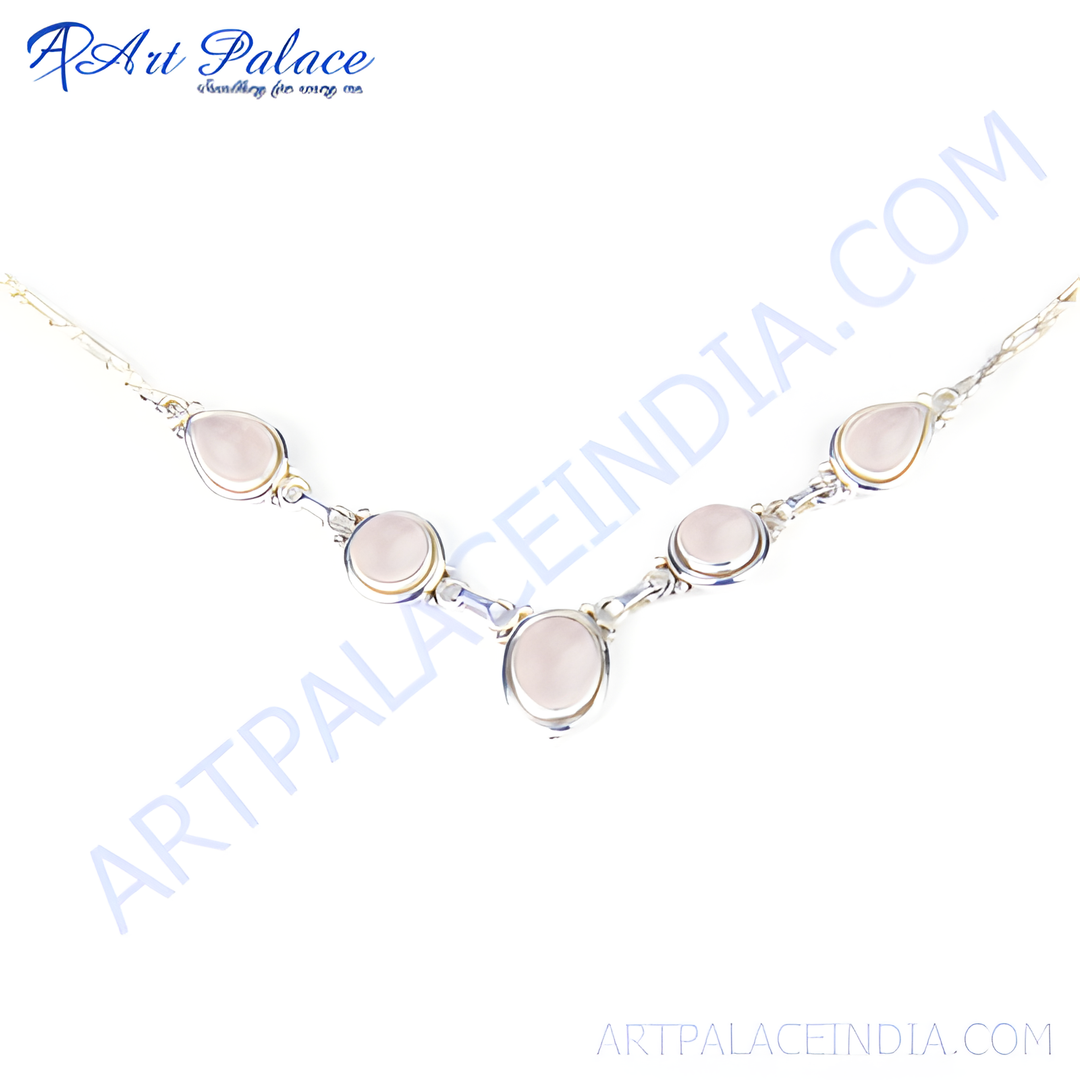 925 sterling silver necklace with oval-shaped rose quartz gemstones, pink, necklace