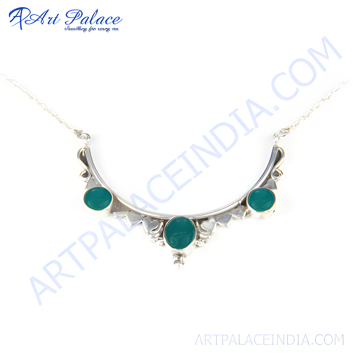 Sterling silver necklace with green gemstones