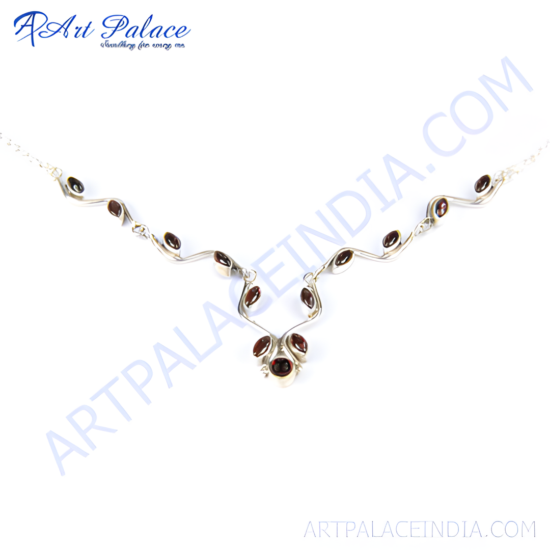 925 sterling silver necklace with a beautiful design featuring red garnet gemstones
