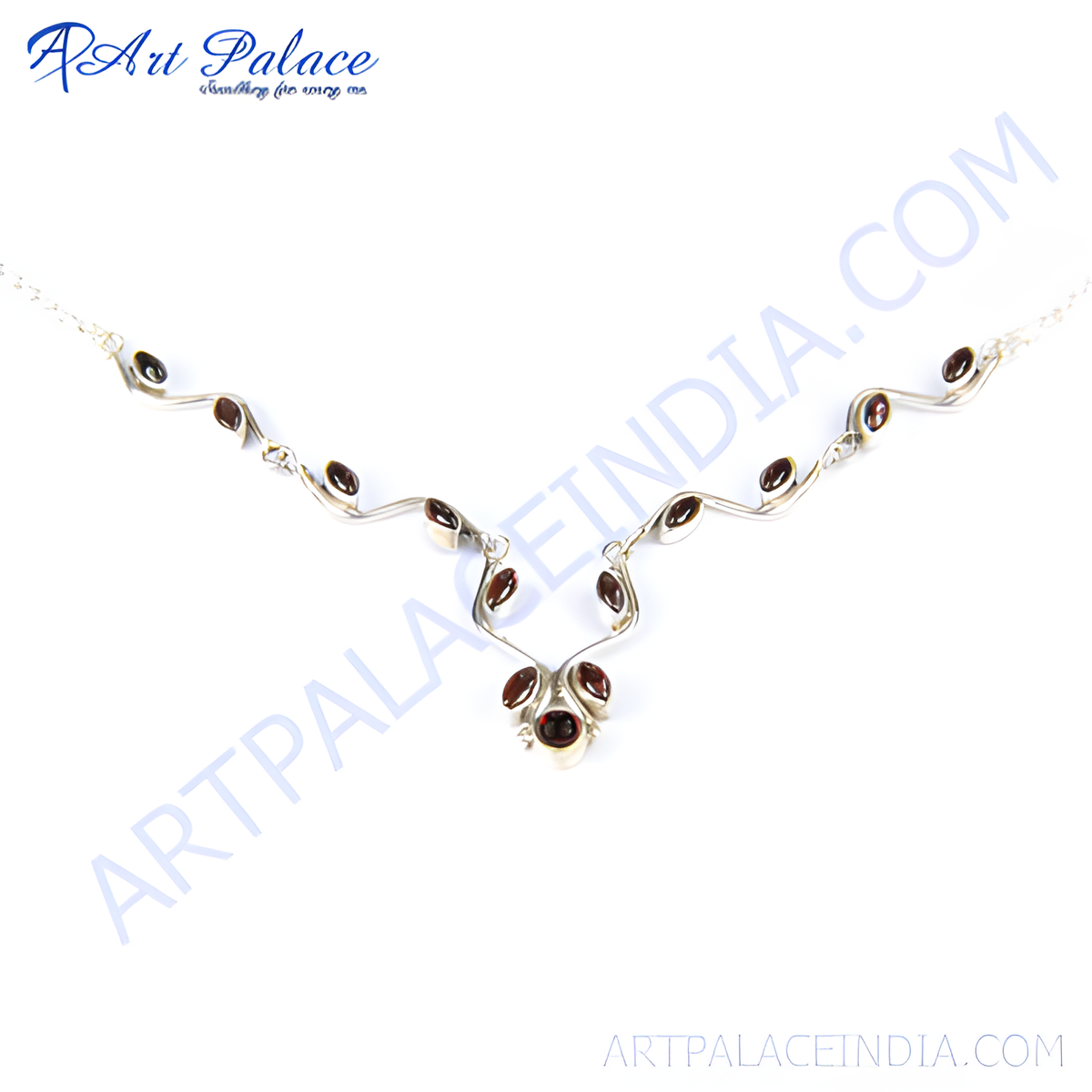 925 sterling silver necklace with a beautiful design featuring red garnet gemstones