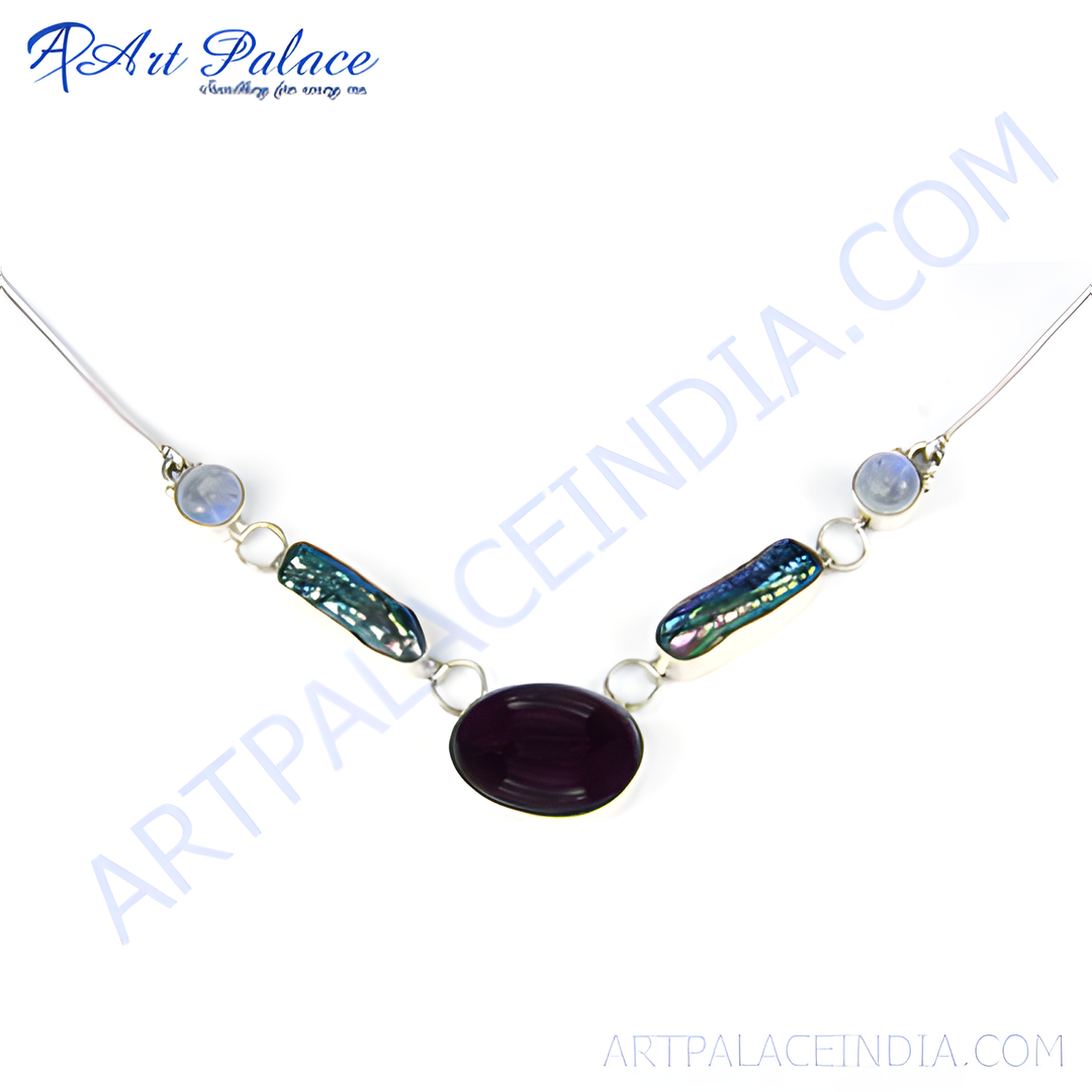 925 sterling silver necklace featuring a unique gemstone design, perfect for women's jewelry.