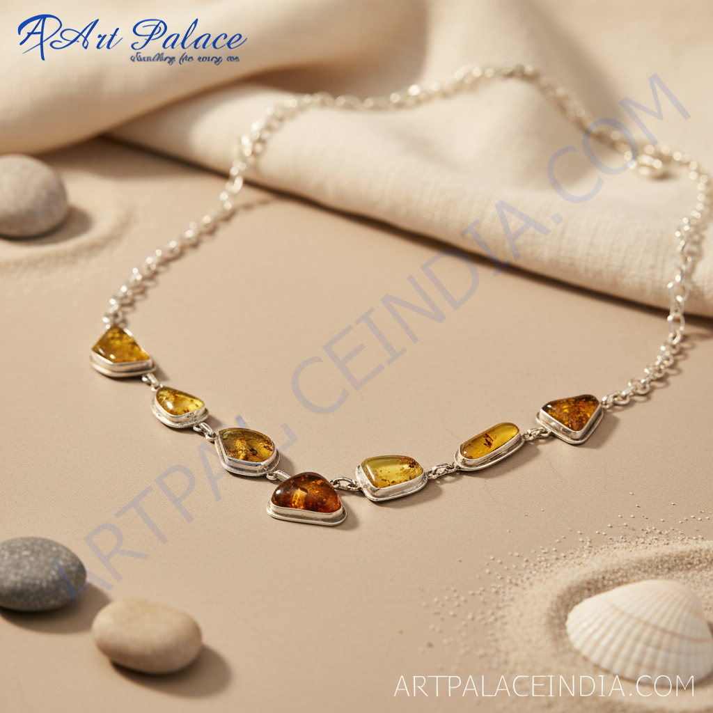 Amber Gemstone Silver Necklace for Women | Unique Jewelry Gift