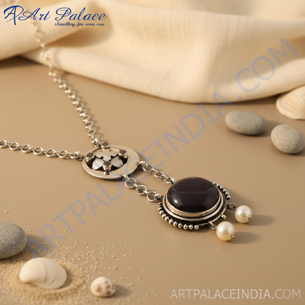 925 Silver Onyx Pearl Necklace for Women | Statement Jewelry