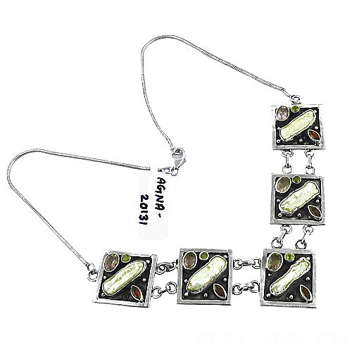 Silver Gemstone Square Necklace for Women | Fashion Jewelry