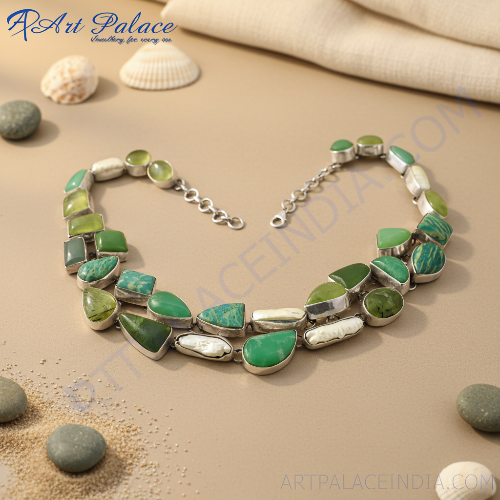 925 silver green gemstone necklace for women | statement jewelry