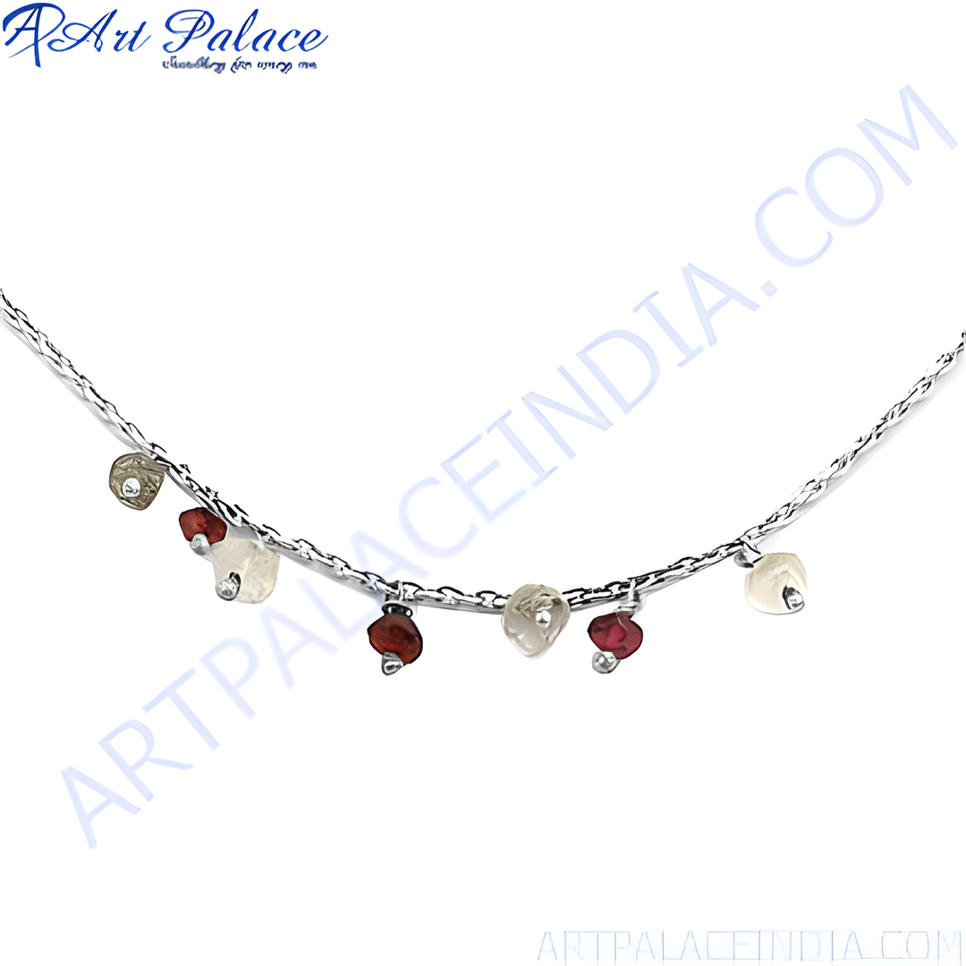 Sterling silver dangle necklace featuring various colorful gemstones, perfect for women's daily wear.