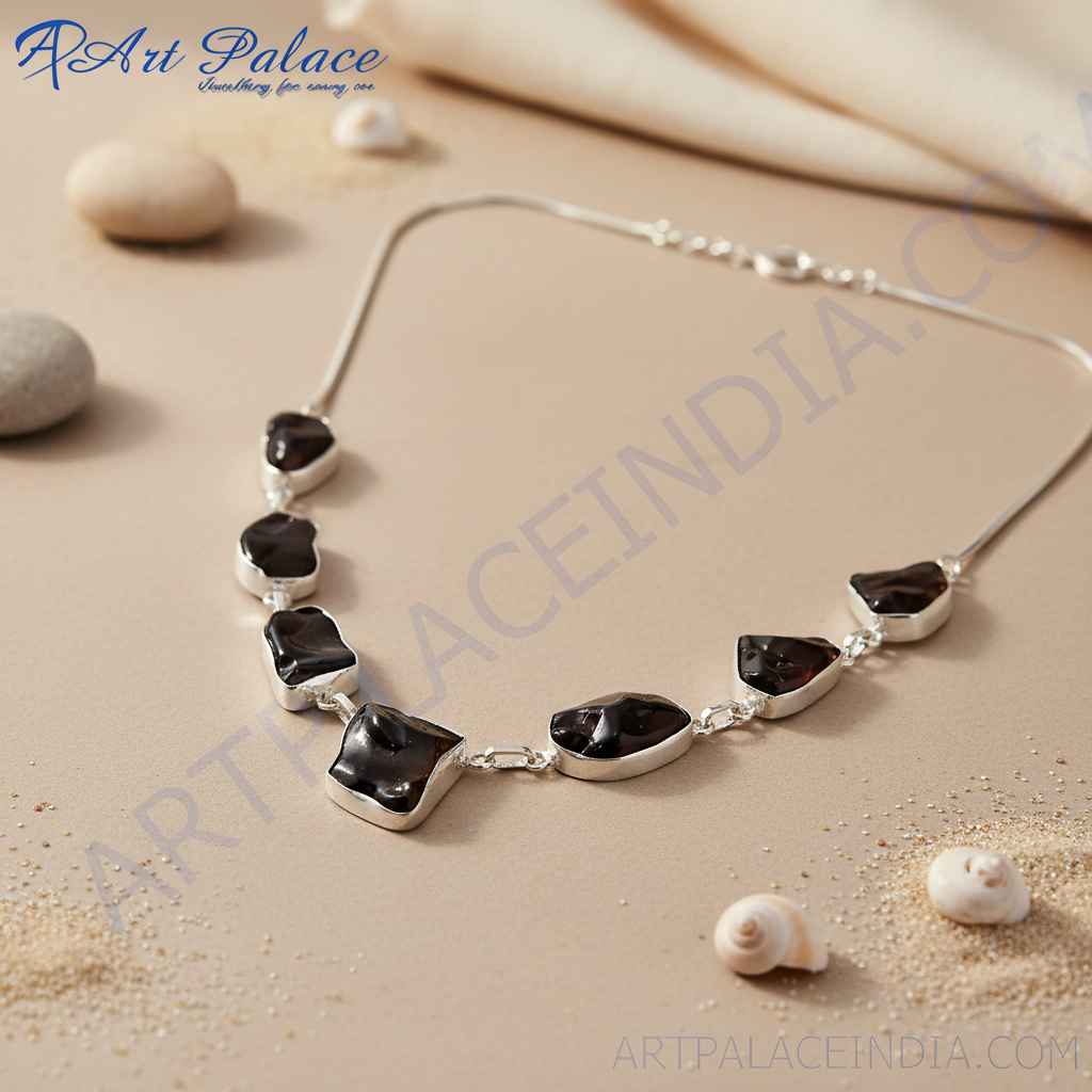 Silver black pearl necklace for women | gemstone jewelry gift