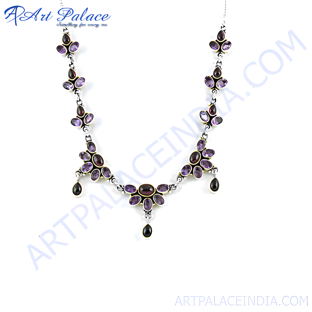 Sterling silver necklace with amethyst gemstones. A beautiful purple stone necklace for women.