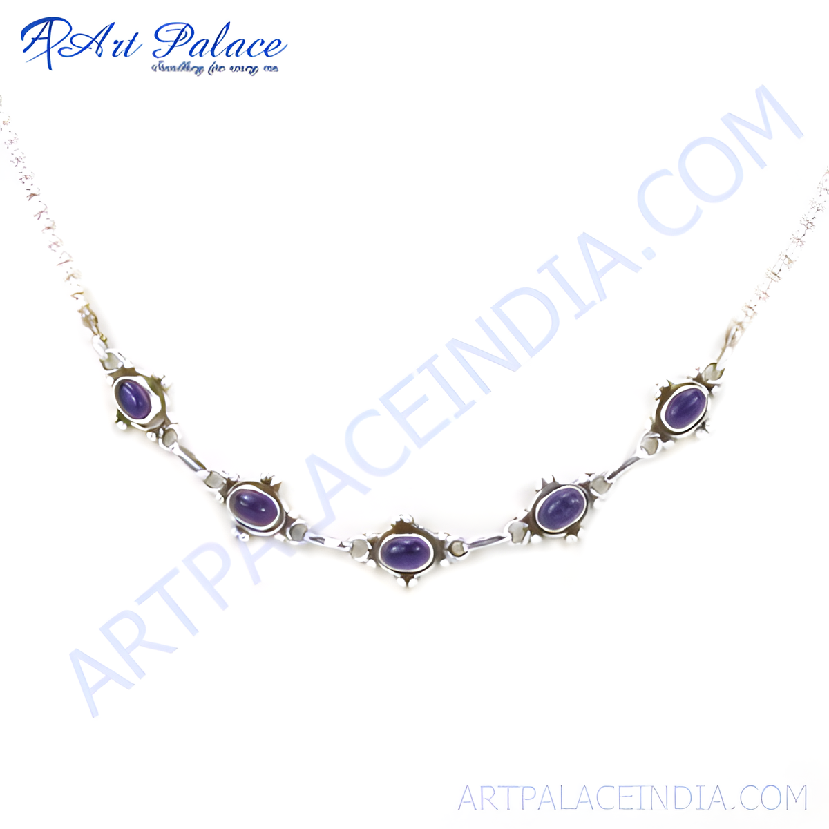 925 sterling silver necklace with oval amethyst gemstones, a purple stone design for women
