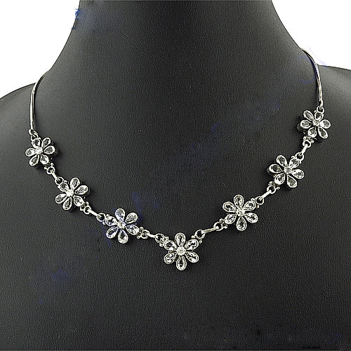 Silver Flower Necklace | Crystal Floral Necklace for Women