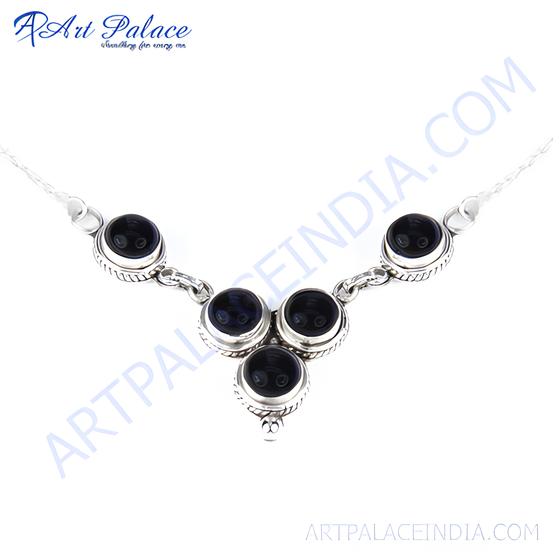 925 sterling silver necklace featuring onyx gemstones in a classic design.