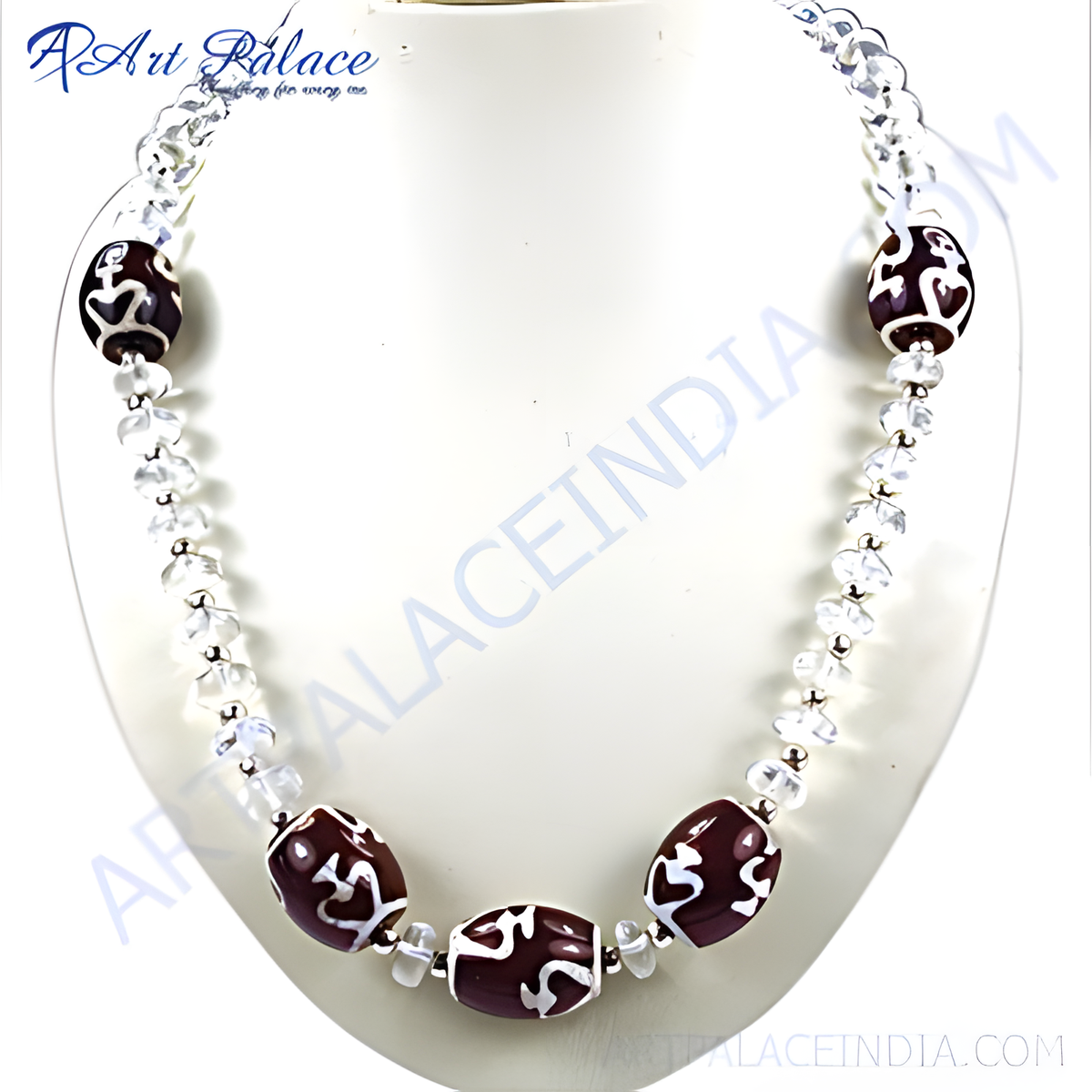 A stunning beaded necklace featuring natural stone beads and an elegant design