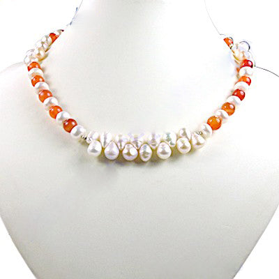 Pearls & Carnelian Bead Necklace for Women | Gemstone Jewelry