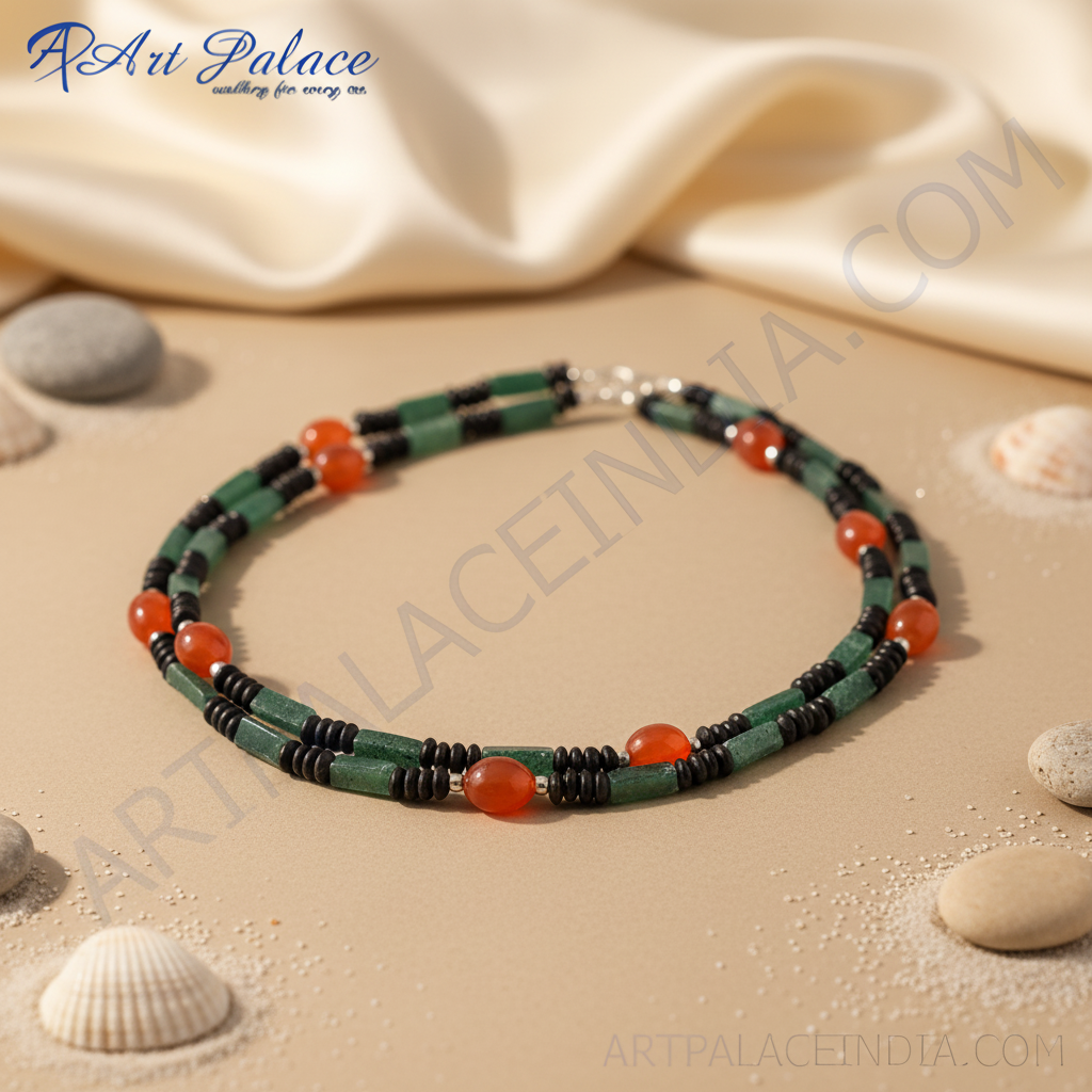 Green Jade & Carnelian Beaded Necklace for Women | Fashion Jewelry