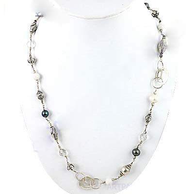 Silver Beaded Statement Necklace | Women's Fashion Jewelry
