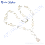 Load image into Gallery viewer, Sterling silver necklace with oval links and round rose quartz beads, a light pink gemstone, elegant design.
