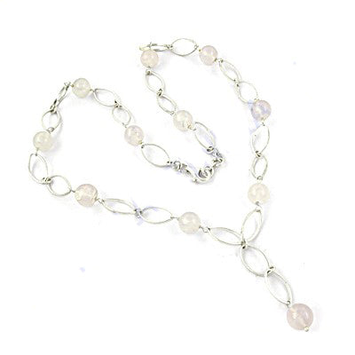 925 Silver Rose Quartz Beaded Necklace for Women | Gift Jewelry