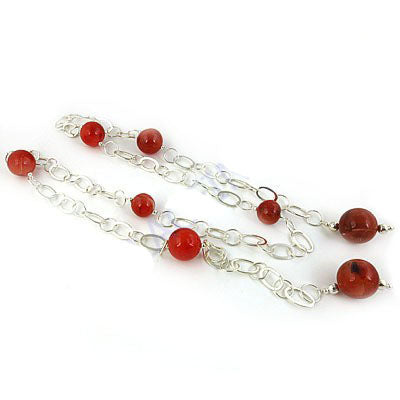 Silver Carnelian Bead Necklace | Women's Red Gemstone Jewelry