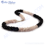 Load image into Gallery viewer, Rose quartz and onyx beaded necklace with a gold clasp, gemstone jewelry.

