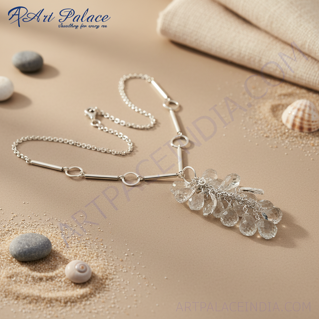 Silver crystal drop necklace for women | elegant jewelry