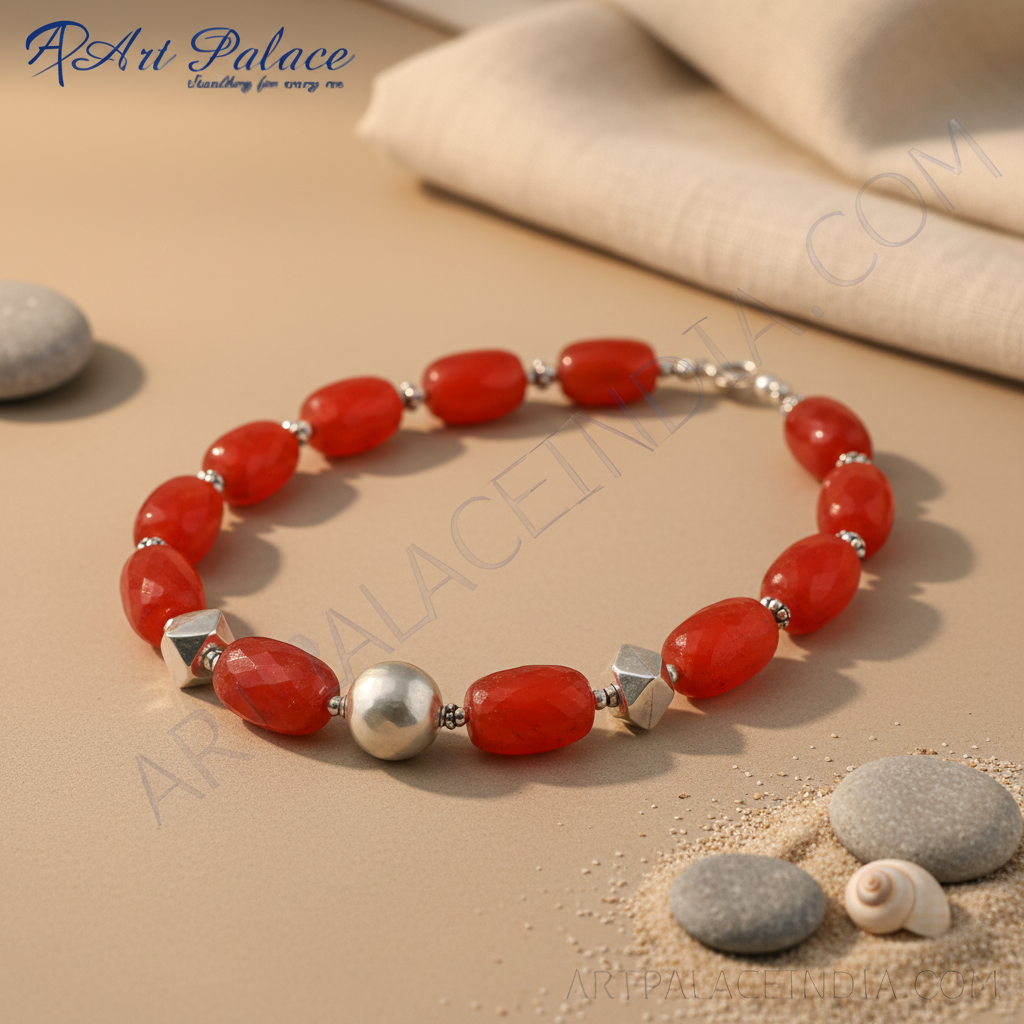 Red Agate Bead Necklace | Sterling Silver | Women's Jewelry