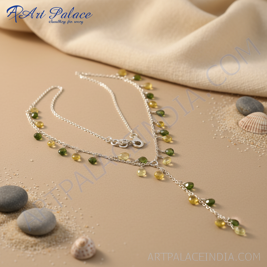 925 Silver Gemstone Drop Necklace for Women | Daily Wear