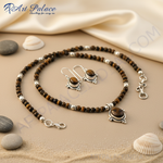Load image into Gallery viewer, Tiger Eye Bead Necklace &amp; Earrings Set | 925 Silver Jewelry
