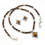 Load image into Gallery viewer, Tiger Eye Bead Necklace &amp; Earrings Set | 925 Silver Jewelry
