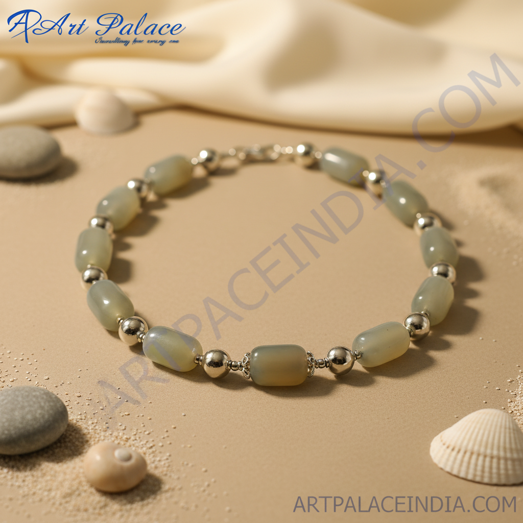 Beaded agate necklace for women | silver ball chain jewelry