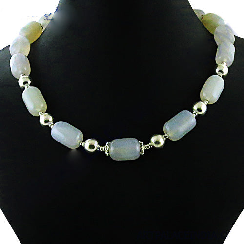 Beaded Agate Necklace for Women | Silver Ball Chain Jewelry