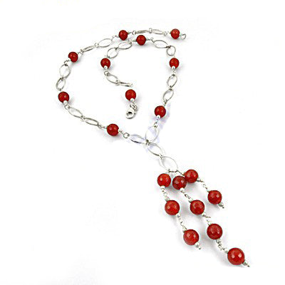 Silver Beaded Red Stone Necklace | Women's Fashion Jewelry