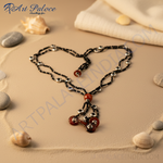 Load image into Gallery viewer, Black Beaded Necklace with Red Gemstones | Women&#39;s Fashion Jewelry

